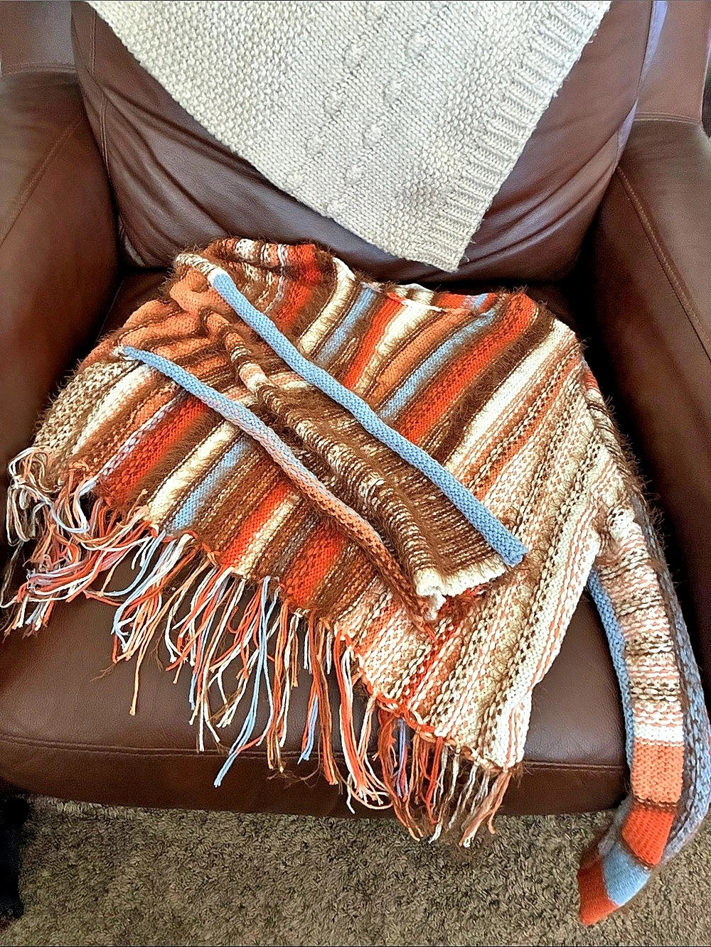 Altar'd State Striped Knit Poncho in Brown & Orange M/L